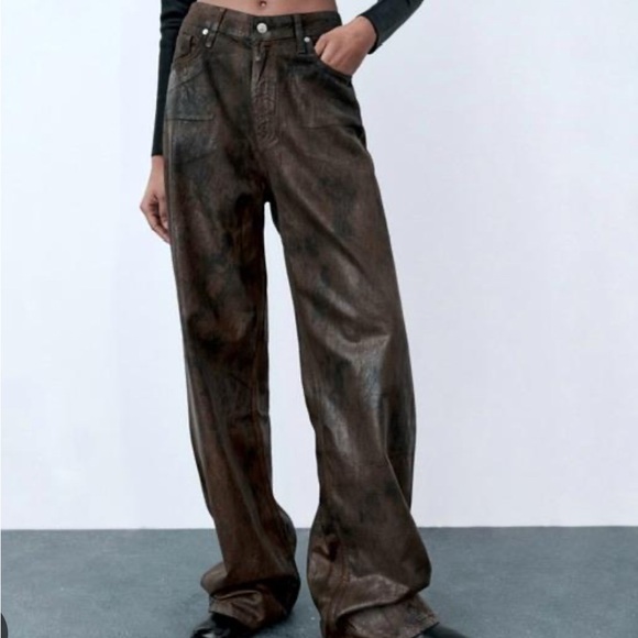 Zara Brown Wax Trousers - Picture 1 of 6